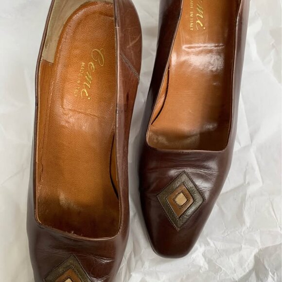 CEMI Vintage Chocolate Leather Pump - Sz 38 1/2 - Picture 2 of 7